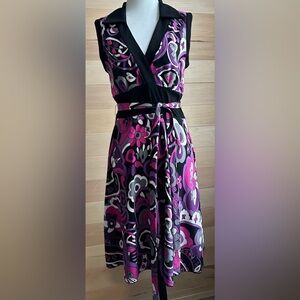 Jessica, size 10, short sleeve, floral, dress with belt, stretch, multicolour